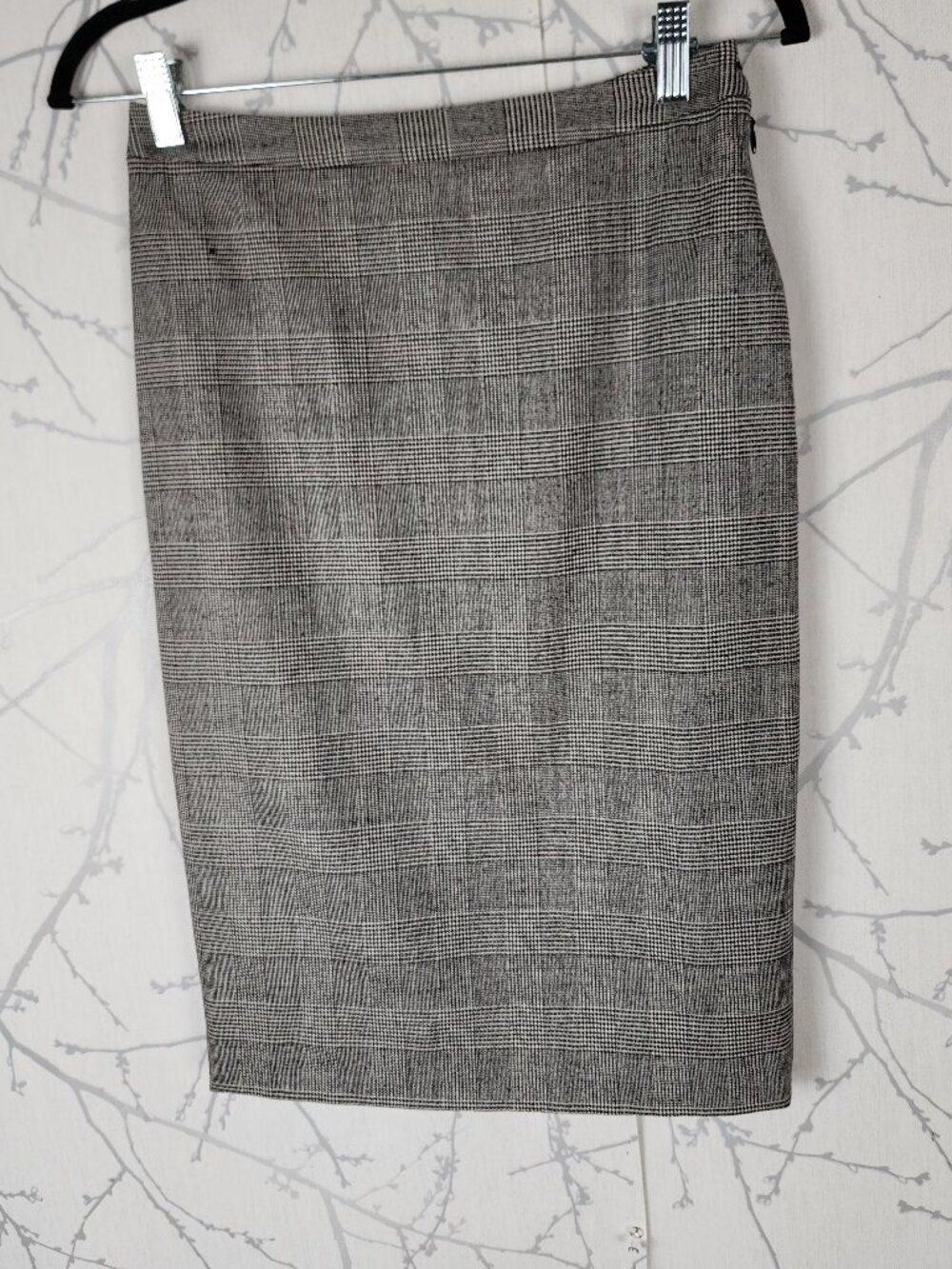 Michael Kors Gray Houndstooth Plaid Wool Stretch Pencil Skirt